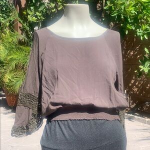 Women's Brown Top with Lace Detail